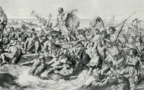 Juliusz Cezar prowadzi Rzymian na Brytanię